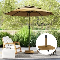 Outsunny 57 lbs Metal Square Patio Umbrella Base Holder, Outdoor Umbrella Stand with Wheels, Heavy Duty Patio Umbrella Stand Base for Garden, Poolside, Nature Wood(m-7)