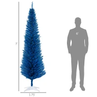 HOMCOM 7FT Decorated Christmas Tree, Pencil Christmas Tree with 499 Realistic Branch Tips and Plastic Stand, Blue(m-3)