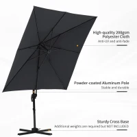 Outsunny 8FT Cantilever Patio Umbrella, Square Outdoor Offset Umbrella with 360° Rotation, Aluminum Hanging Umbrella with 3-Position Tilt, Crank & Cross Base for Garden, Dark Gray(m-7)