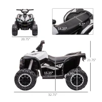Aosom 12V Kids ATV Quad Car with Forward & Backward Function, Four Wheeler for Kids with Wear-Resistant Wheels, Music, Electric Ride-on ATV for Toddlers Ages 3+ Years Old, White(m-3)