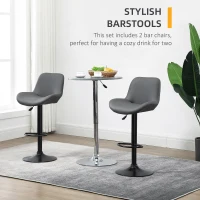 HOMCOM PU Leather Bar Stools Set of 2, Adjustable Height Swivel Bar Chairs with Footrest for Home Pub Area, Grey(m-4)