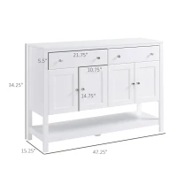 HOMCOM 47" Coffee Bar Cabinet, Sideboard Buffet Cabinet, Accent Kitchen Organizer with Adjustable Shelves and Drawers, Entryway Table for Living Room, White(m-3)