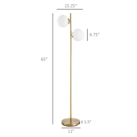 HOMCOM Floor Lamp w/ 2pcs Glass Lamp Shade Modern Portable Decorative Lamp, White(m-3)