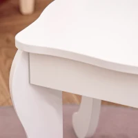 Qaba Kids Vanity Table and Stool, Makeup Vanity Girls Dressing Table Set with Tri-folding Mirrors Drawer Star and Heart Pattern, White(m-10)