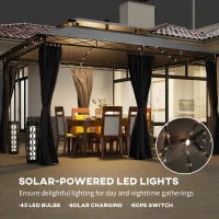 Outsunny 10' x 13' Outdoor Gazebo with Curtains and Solar-Powered LED Lights, Double Roof Patio Gazebo Canopy Shelter(m-4)