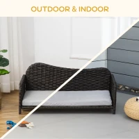 PawHut Rattan Pet Sofa for Large & Medium Dogs, Indoor & Outdoor Raised Wicker Dog Bed, Cat Couch, with Soft Washable Cushion, Charcoal Grey(m-6)