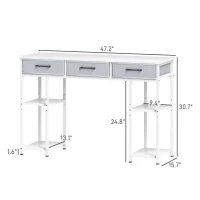 HOMCOM 47" Small Computer Desk, Writing Desk with Fabric Drawers, Home Office Desk with Adjustable Shelves, White(m-3)