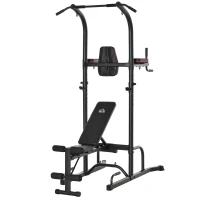 Soozier Multi-Function Training Stand Power Tower Station Gym Workout Equipment with Sit Up Bench, Pull Up Bar, Black(m-2)