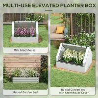 Outsunny Raised Garden Bed, Outdoor Metal Planter Box with Mini Greenhouse, White and Silver(m-4)