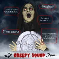 Outsunny 30" Life Size Outdoor Halloween Decorations Female Ghost with Tombstone, Animated Prop Animatronic Decor with Sound and Motion Activated Light Up Eyes, Spooky Sound(m-4)