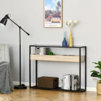 HOMCOM Industrial Narrow Console Table, Sofa Table, Entryway Table with Storage Shelf, Tempered Glass Top and Steel Frame for Living Room(m-9)