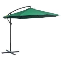 Outsunny 10' Deluxe Patio Umbrella, Outdoor Market Parasol, Banana Hanging Offset Sunshade with Crank, Cross Base, Dark Green(m-11)