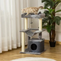 PawHut 39.25'' Cat Tree Tower Multi-Level Kitten House with Scratching Post Condo Hammock Bed Ball Toy - Grey(m-1)