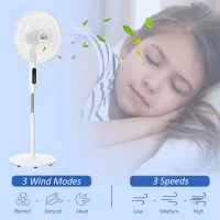 HOMCOM Standing Floor Fan with Remote Control, Stand Up Cooling Fan, Tall Pedestal Electric Fan for Home Bedroom, White(m-5)