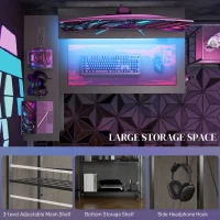 HOMCOM Reversible L Shaped Desk with Lights, Power Outlet, USB Ports, Corner Desk with Storage for Home Office, Black(m-8)