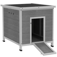 PawHut Wooden Duck Coop with Openable Roof, Removable Floor, Double Doors, Ramp, for 2-4 Ducks, Chickens, 25" x 32" x 30"(m-1)