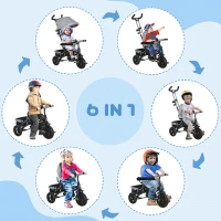 Qaba 6 in 1 Toddler Tricycle Stroller with Basket, Canopy, 5-point Safety Harness, for 12-60 Months, Grey(m-4)