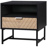 HOMCOM Modern Bedside Table with Drawer, Nightstand with Storage Shelf, Sofa End Table for Bedroom, Black and Oak(m-11)