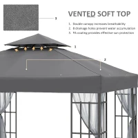 Outsunny 10'x10' Garden Gazebo Patio Canopy Portable Party Event Backyard w/ Mosquito Netting Grey(m-4)