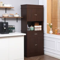 HOMCOM 72" Kitchen Buffet with Hutch, Freestanding Pantry Cabinet with Utility Drawer, 2 Door Cabinets, Adjustable Shelves and Countertop, Brown(m-2)