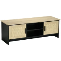 HOMCOM TV Stand for 60 inches, TV Cabinet with 2 Shelves, 2 Cable Managements and 2 Rattan Door Cabinets, Natural(m-2)