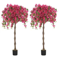 HOMCOM Set of 2 Decorative Artificial Plants, Murraya Flowers in Pots, Fake Plants for Indoor Decor, 59-inch, Purple and Red(m-2)