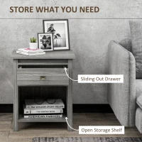 HOMCOM Bedside Table, Farmhouse Nightstand with with Drawer and Storage Shelf, Night Table for Bedroom, Grey(m-5)