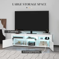 HOMCOM Modern TV Stand with Storage and LED Lights for TVs up to 55", TV Cabinet with Open Compartments, High Gloss White(m-6)