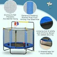 Qaba Kids Trampoline with Net, Basketball Hoop, Horizontal Bar Indoor, Blue(m-5)
