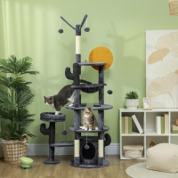 PawHut 71" Cat Tree, Cat Tower with Scratching Posts, Sisal Pad, Cat Condo, Bed, Hammock, Platforms, Toy Balls, Dark Grey