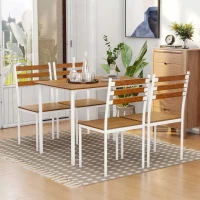 HOMCOM 5 Piece Dining Table Set for 4, Space Saving Kitchen Table and 4 Chairs, Rectangle, Steel Frame for Dining Room(m-1)
