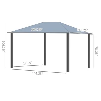 Outsunny 12' x 14' Hardtop Gazebo Canopy with Polycarbonate Roof, Aluminum Frame, Permanent Pavilion Outdoor Gazebo with Netting, for Patio, Garden, Backyard, Deck, Lawn, Gray, Brown(m-3)