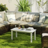 Outsunny Rectangle Outdoor Coffee Table, HDPE All-Weather Outdoor Patio Table with Slatted Tabletop for Yard, Balcony, White(m-8)