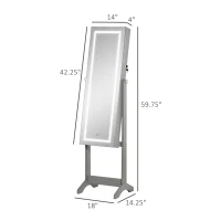 HOMCOM Floor Standing Jewelry Cabinet with LED Light, Lockable Jewelry Organizer with Full-Length Mirror, and 4 Adjustable Angles, Grey(m-3)