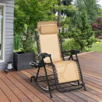 Outsunny 2 in 1 Adjustable Zero Gravity Reclining Lounge Chair Garden Recliner and Rocker Foldable Sun Lounger Napping Seat w/ Headrest & Tray Beige(m-1)