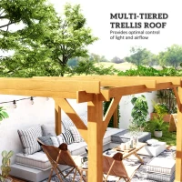 Outsunny 20' x 10' Wood Pergola, Outdoor Gazebo Grape Trellis with Stable Structure for Climbing Plant Support, Dark Brown(m-5)