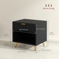 HOMCOM Nightstand with Fluted Panel, Bedside Table with Drawer and Open Compartment, Modern Night Table for Bedroom, Black(m-3)