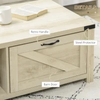 HOMCOM Farmhouse Coffee Table with Storage and Drawer, Rustic Coffee Table for Living Room, Open Shelf, Pale Oak(m-6)