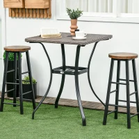 Outsunny Patio Wicker Dining Table with Umbrella Hole, 34 Inch Outdoor PE Rattan Coffee Table with Plastic Board Under the Woven Table Top for Patio, Garden, Balcony, Light Grey(m-8)