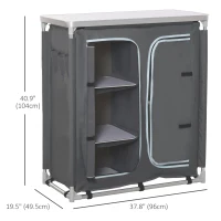 Outsunny Aluminum Camping Table, Camping Kitchen Station Cook Cupborad with 3-Shelf, Storage Organiser for BBQ Party Picnic Grey(m-3)