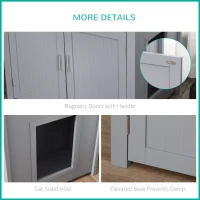 PawHut Wooden Cat Litter Box Enclosure Furniture with Adjustable Partition, Cat Washroom End Table with Open Shelf, Gray(m-7)