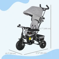 Qaba 6 in 1 Toddler Tricycle Stroller with Basket, Canopy, 5-point Safety Harness, for 12-60 Months, Grey(m-3)