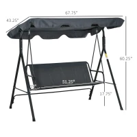 Outsunny 3-Seat Patio Swing Chair, Outdoor Porch Swing Glider with Adjustable Canopy, Removable Cushion, and Weather Resistant Steel Frame, for Garden, Poolside, Backyard, Grey(m-3)