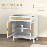 HOMCOM Boho Sideboard Storage Cabinet with Rattan Doors, White(m-6)