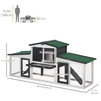 PawHut Large Rabbit Hutch with Double Runs, Wooden Bunny Cage Outdoor with Removable Tray, Ramps, Roof, 80" x 18" x 31.5", Gray(m-3)
