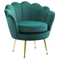 HOMCOM Modern Accent Chair, Velvet-Touch Fabric Leisure Club Chair with Gold Metal Legs for Bedroom, Dark Green(m-2)