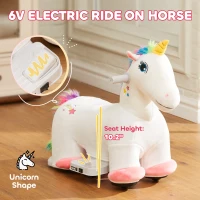 Qaba Kids Ride on Unicorn, 6V Battery Powered Electric Ride on Animal Toy w/ Music Forward, Foot Pedal for Aged 18-36 Months(m-4)