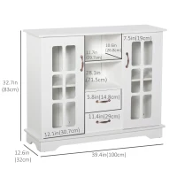 HOMCOM Modern Kitchen Sideboard with 2 Drawers, Coffee Bar Cabinet with Glass Doors Storage Cupboard and Open Shelf, White(m-3)