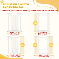 PawHut 42" Extra Tall Dog Gate w/ Cat Door, 2 Extension Kits, for Doorways, Hallways, Stairways, 30"-41" Width(m-4)