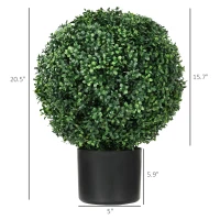 HOMCOM 2 Pack 20.5" Artificial Tree, Ball Boxwood Topiary with Pot for Indoor Home Decoration(m-3)